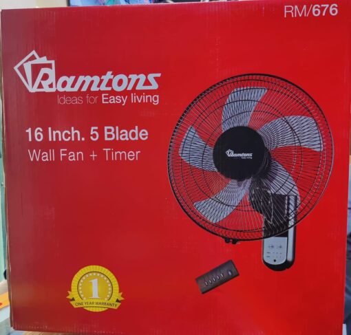 RM/676 Ramtons 16 Inches Wall Fan 5 Blades with Remote