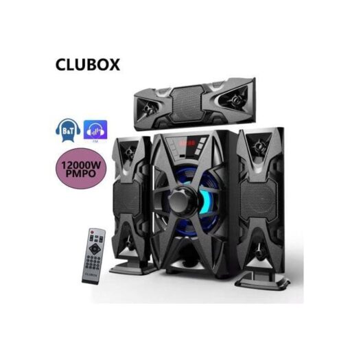 Clubox IC-1303 3.1 X-Base HI-FI System with 12000W power, Bluetooth connectivity, deep bass, and multiple input options for home entertainment.