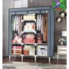 The 3-Column Portable Wooden Wardrobe offers ample storage with hanging sections and shelves. Made with sturdy wooden panels, it is durable, portable, and easy to assemble. Get yours today from Jesoko.com with delivery across Kenya.