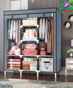 The 3-Column Portable Wooden Wardrobe offers ample storage with hanging sections and shelves. Made with sturdy wooden panels, it is durable, portable, and easy to assemble. Get yours today from Jesoko.com with delivery across Kenya.