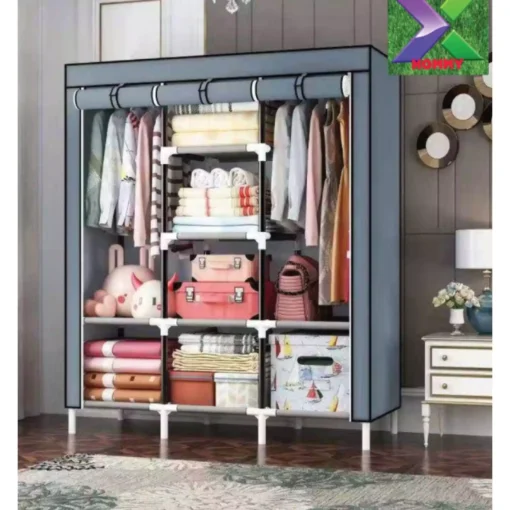 The 3-Column Portable Wooden Wardrobe offers ample storage with hanging sections and shelves. Made with sturdy wooden panels, it is durable, portable, and easy to assemble. Get yours today from Jesoko.com with delivery across Kenya.