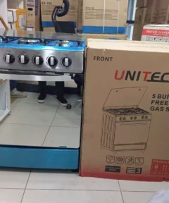 Unitech gas cooker, 5-burner gas cooker, freestanding gas cooker, gas oven, kitchen cooker, gas burners, Unitech kitchen appliances, cooker with grill, cooker with rotisserie, timer gas cooker, gas cooker for Kenyan homes, affordable gas cooker, durable gas cooker, buy cooker online Kenya