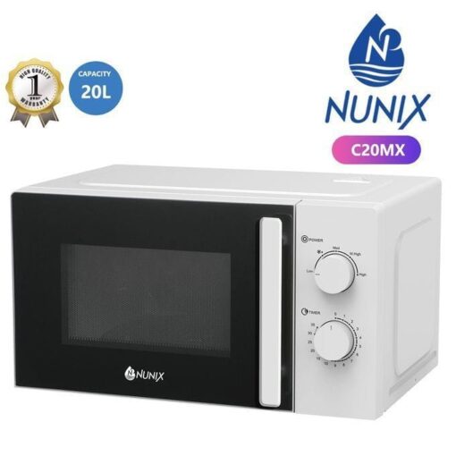 The Nunix 20L Manual Setting Microwave Oven features a compact design, six power levels, and an energy-efficient heating system, making it perfect for everyday cooking.