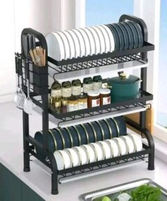 3-tier dish rack, carbon steel dish rack, heavy-gauge steel dish rack, kitchen dish organizer, space-saving dish rack, durable dish rack, rust-resistant dish rack, dish drying rack Kenya, buy dish rack online, affordable dish rack Kenya, Jesoko Kenya