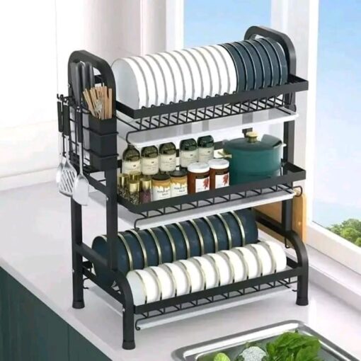 3-tier dish rack, carbon steel dish rack, heavy-gauge steel dish rack, kitchen dish organizer, space-saving dish rack, durable dish rack, rust-resistant dish rack, dish drying rack Kenya, buy dish rack online, affordable dish rack Kenya, Jesoko Kenya