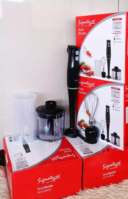 Signature 4-in-1 Hand Blender, multi-functional hand blender, immersion blender Kenya, stainless steel hand blender, electric hand blender, blender with whisk attachment, food processor blender, turbo function blender, durable kitchen blender, smoothie blender Kenya, soup and sauce blender, powerful motor hand blender, easy-to-clean hand blender, kitchen appliances Kenya, buy hand blender online, Jesoko Kenya.