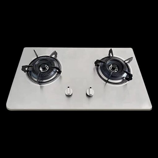 The Amaze 2-Burner Stainless Steel Hob Cooker with automatic ignition, a durable stainless steel body, and firm trivets, designed for both tabletop and embedded kitchen setups.