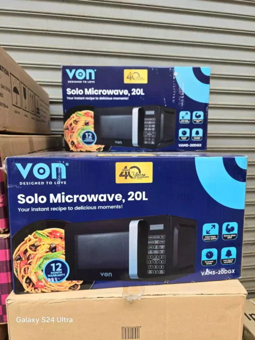 Von Digital Microwave 20L Solo VAMS-20DGX with 700W power, digital controls, and compact design, available at Jesoko.com in Kenya