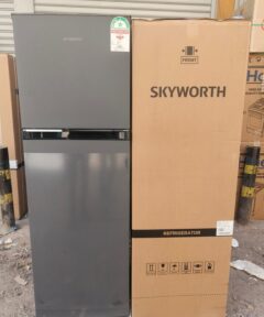 Skyworth 280L Double Door No Frost Refrigerator with spacious storage, advanced cooling technology, and energy-efficient performance for modern kitchens.