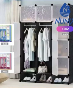 The 3-Column Portable Plastic Wardrobe offers ample storage with three sections for hanging clothes and shelves for folded items. Made from durable, dustproof, and moisture-resistant plastic, it is lightweight, easy to assemble, and perfect for any room. Shop now at Jesoko.com for the best deals in Kenya!