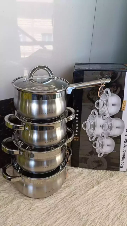 Edenburg EB-3717, 8-piece cookware set, stainless steel cookware, non-stick cookware, dishwasher safe cookware, high-performance cookware, durable cookware, Kenyan cookware, cookware set for home, Jesoko cookware, scratch-resistant cookware, ergonomic cookware handles, kitchen essentials.