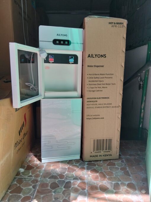 The Ailyons AFK-113 Hot and Normal Standing Dispenser features a sleek design, offering both hot and normal water options, making it a practical choice for any home or office environment.