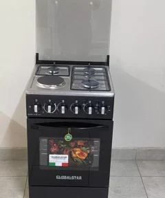 The Globalstar JET 3+1 Standing Cooker features 3 gas burners, 1 electric plate, and an up-and-down electric oven for efficient cooking. Compact, durable, and stylish, available now on Jesoko.com.