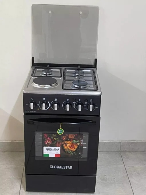 The Globalstar JET 3+1 Standing Cooker features 3 gas burners, 1 electric plate, and an up-and-down electric oven for efficient cooking. Compact, durable, and stylish, available now on Jesoko.com.