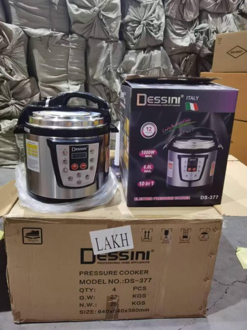 Dessini 6-Litre Electric Pressure Cooker with six menu options, five safety features, 24-hour delay timer, and non-stick inner pot, perfect for fast and healthy cooking.