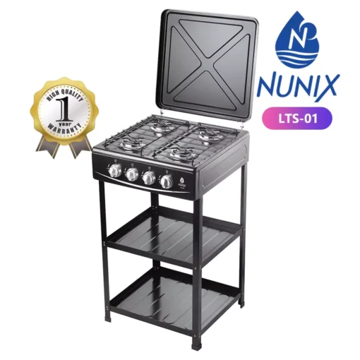 Nunix Full Gas Standing Cooker with Shelf, 4 burner gas cooker, LPG gas cooker Kenya, automatic ignition cooker, low gas consumption cooker, portable gas cooker, kitchen appliances Kenya, affordable gas cooker, Jesoko online store, buy gas cooker Kenya, efficient cooking appliance, gas cooker with storage, durable gas cooker, home cooking essentials