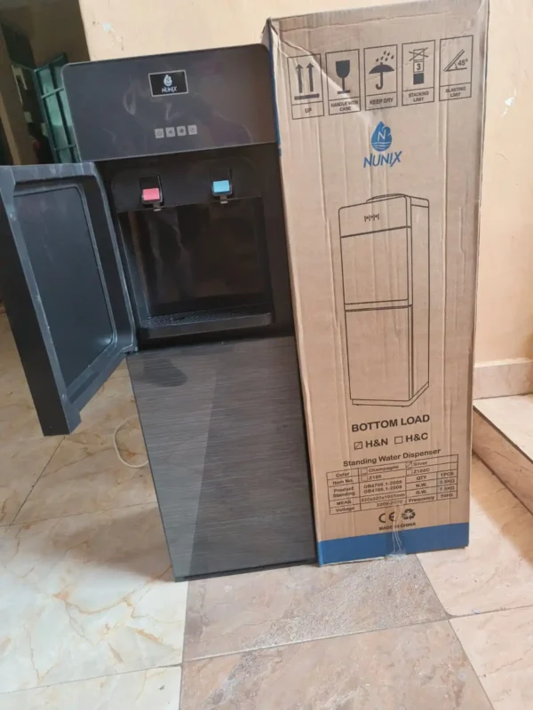 Nunix Z188 Bottom Load Water Dispenser with food-grade stainless steel tank, LED touch controls, and large drip tray. Ideal for homes and offices