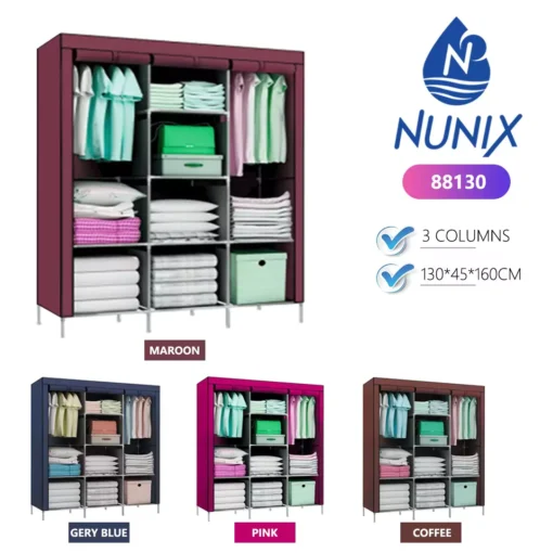 3-column wardrobe, portable metallic wardrobe, metallic wardrobe Kenya, spacious wardrobe, durable wardrobe, waterproof wardrobe, dustproof wardrobe, bedroom storage, clothes organizer, foldable wardrobe, sturdy wardrobe, wardrobe for small spaces, home storage solution, wardrobe with shelves, modern wardrobe, buy wardrobe online, Jesoko Kenya