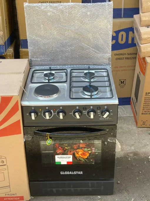 Globalstar standing cooker, 3 gas burners 1 electric plate, 60x60cm cooker, gas and electric oven, energy-efficient cooker, stainless steel cooktop, kitchen appliances Kenya, best cookers in Kenya, buy standing cooker online, Jesoko cookers