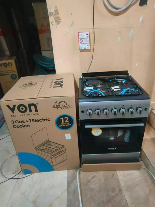 von 3+1 standing cooker, 58x58 standing cooker, von gas and electric cooker, standing cooker with electric oven, von cooker Kenya, best standing cooker Kenya, gas and electric cooker Kenya, von 3 gas 1 electric cooker, kitchen appliances Kenya, buy standing cooker online, affordable cookers Kenya, Jesoko cookers, durable standing cooker, high-quality kitchen cooker