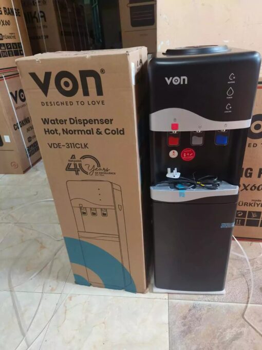Von Hotpoint 3-Tap Water Dispenser - Hot, Cold, and Normal with Child Lock on Hot Faucet (Black)