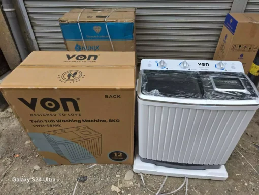 VON 8KG VWM-08AHK Washing Machine, semi-automatic twin tub washing machine, 8kg washing machine, washing machine Kenya, air dry function, dual action washer, rust-proof washing machine, free water filtration device, transparent lid washing machine, compact washing machine, durable washing machine, Kenyan home appliances, Jesoko.com, efficient washing machine, laundry appliances