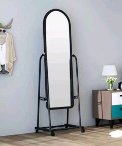 Full-Length Dressing Mirror with Wheels and Shoe Rack