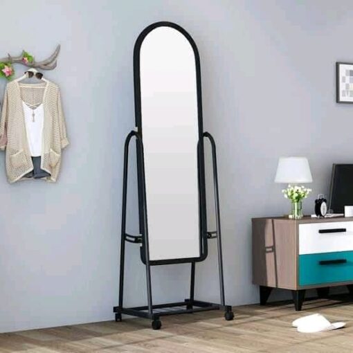 Full-Length Dressing Mirror with Wheels and Shoe Rack