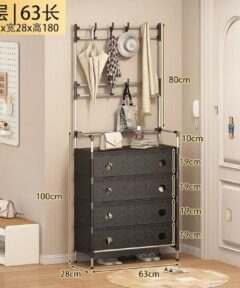 5-tier shoe rack with 8 utility hooks for handbags, hats, coats, and keys – compact storage solution available in Kenya on Jesoko.com