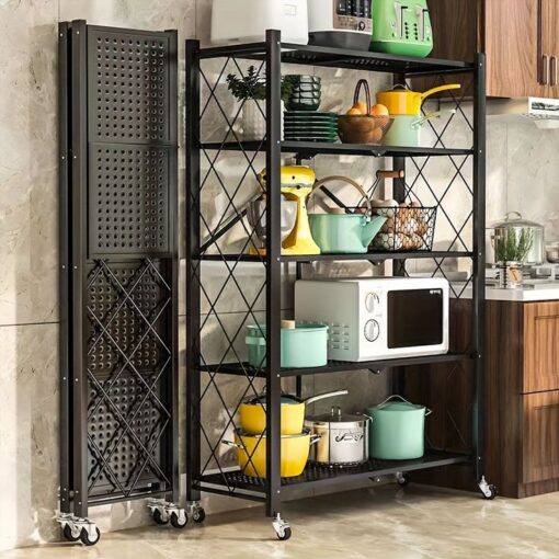 Foldable Multipurpose Rack with Wheels and Shelves – Kitchen & Home Organizer in Kenya